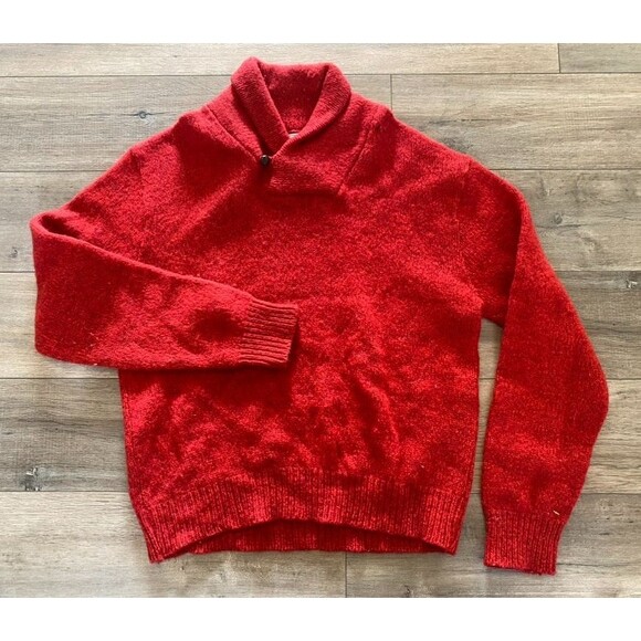 L.L. Bean Other - Vintage LL Bean Mens M Wool Chunky Cowl Neck Fisherman Sweater RED USA 80s